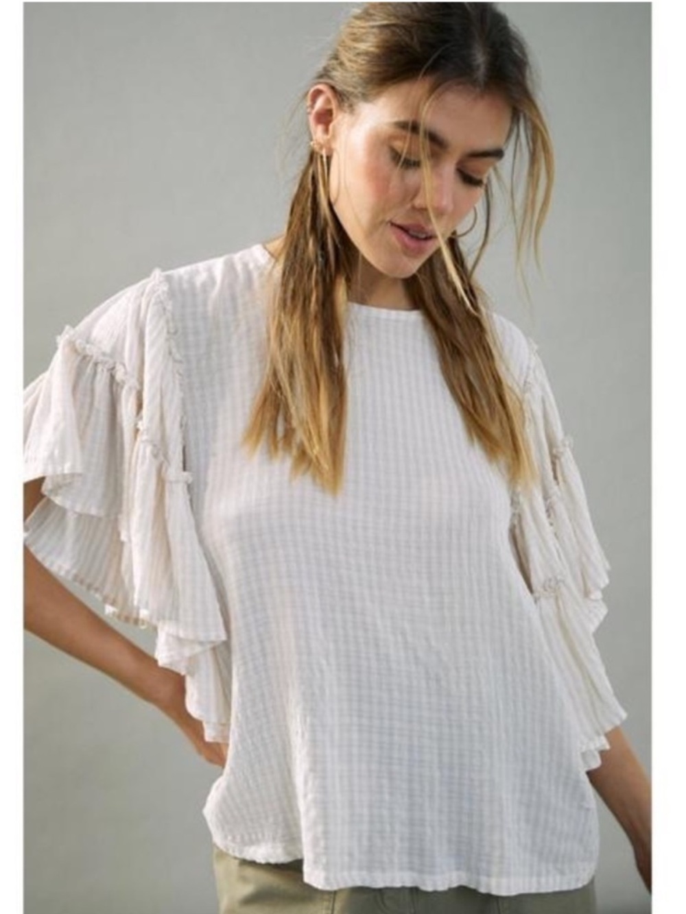 Pilcro for Anthropologie Sybil Striped Ruffle Sleeve Blouse Top Size Medium